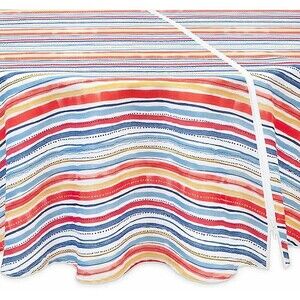 Summer Stripe Zipper Umbrella Hole Fabric Tablecloth 70" RD Outdoor Beach Patio